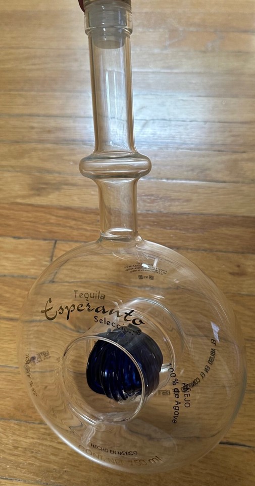 Rare Tequila Esperanto Seleccion EMPTY Bottle Cobalt Blue Agave Flower