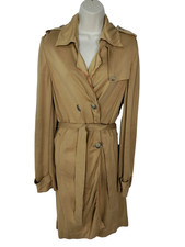 Womens Harris Wharf London Size Uk 10 Tan Brown Light Raw Hem Belt Trench Coat