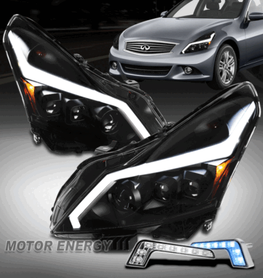 For 10-13 G37 Sedan 4Dr LED Tube Projector Black/Smoke Headlight+