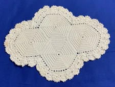 Vintage Hand Crocheted Doily, Oval, White, Pinwheel Design, Cotton