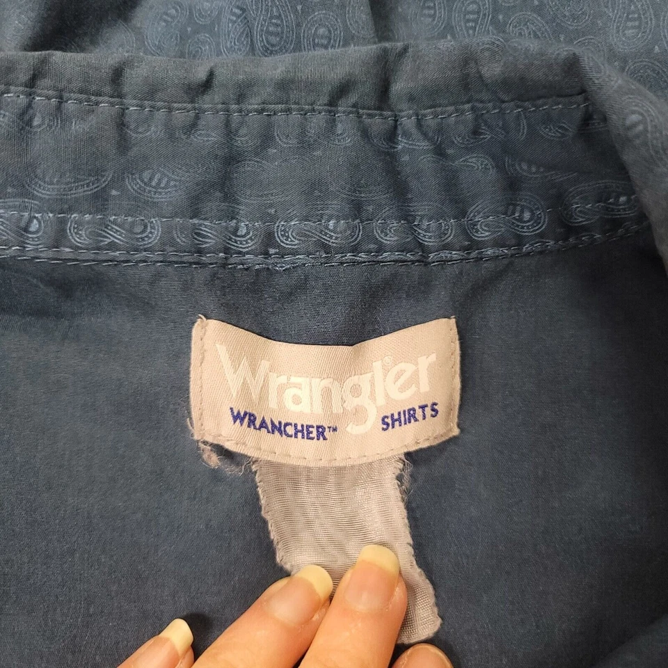 Vintage Wrangler Mens Paisley Pearl Snap Shirt Size 2X Blue Western Country Barn - Image 3 of 4