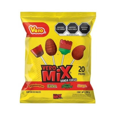 PALETAS DE CARAMELO MACIZO VERO BANDA FUEGO 20PCS 290G