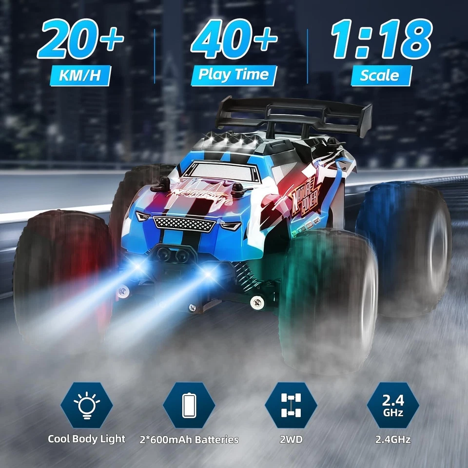 Remote Control Car, 2.4Ghz Glow-up RC Cars with Body Lights & Headlights, 2 Rech - Image 2 of 4