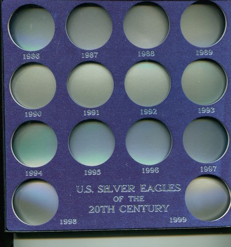 AMERICAN SILVER EAGLE BLUE 15 COIN 1986 - 1999 20TH CENTURY HOLDER 6218L