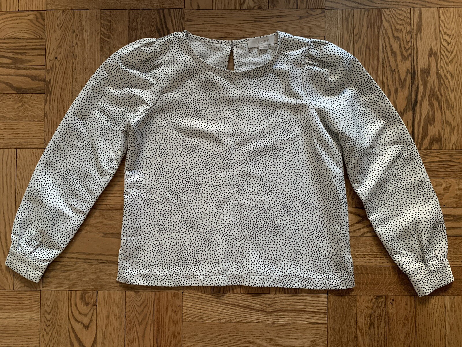Pre-Owned LOFT Petite Dotted Puff Shoulder Blouse in XXSP