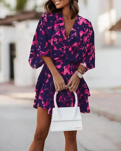 Womens Boho Floral Ruffle Dress Summer Holiday Beach V Neck Mini Dresses Size 16 - Picture 5 of 32