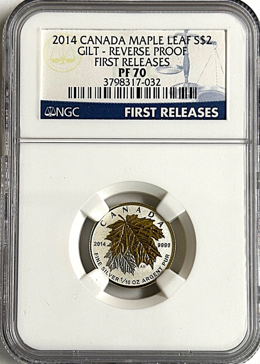 2014 Canada $2 1/10oz Fine Silver  Maple Leaf Gilt Reverse Proof FR NGC PF 70