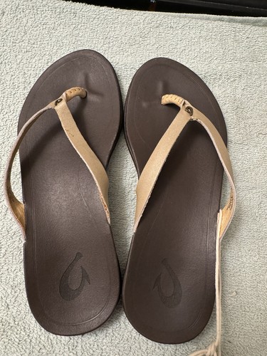 Olukai Ho’opio Women’s Sandals Leather Flip-Flops Tan Size 5 - Picture 4 of 6