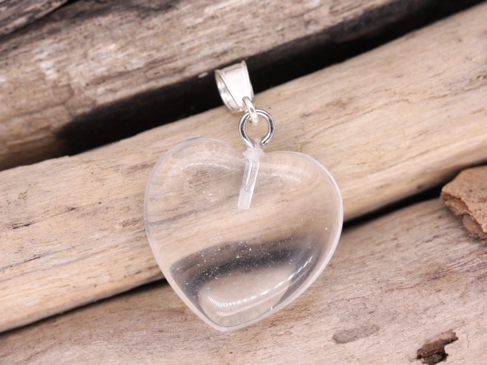 Argento Sterling Naturale Trasparente Quarzo 16mm Cuore Amore Pendente e Collana - Immagine 2 di 4