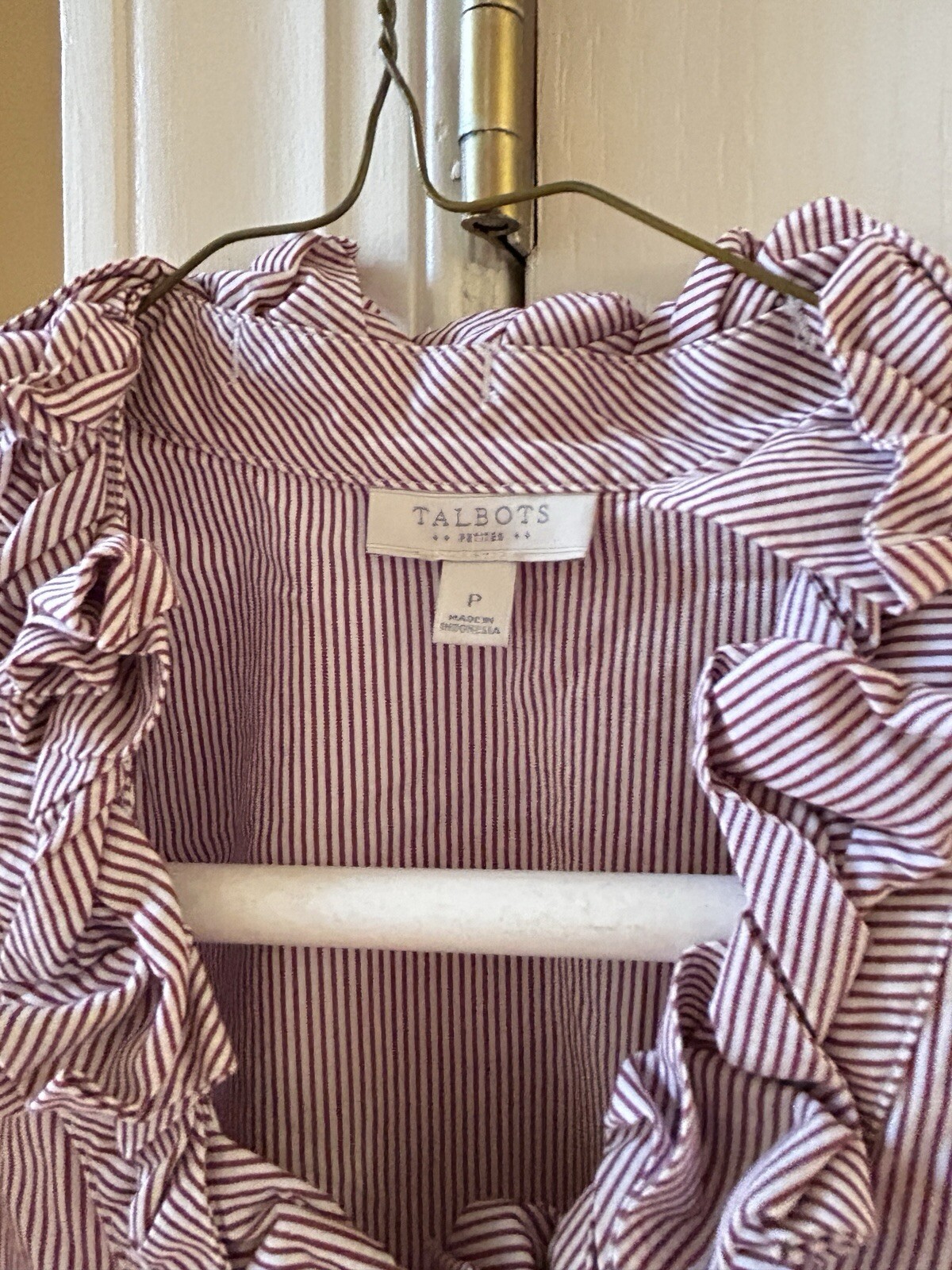 Talbots Shirt Women stripe Ruffled V Neck Button … - image 5