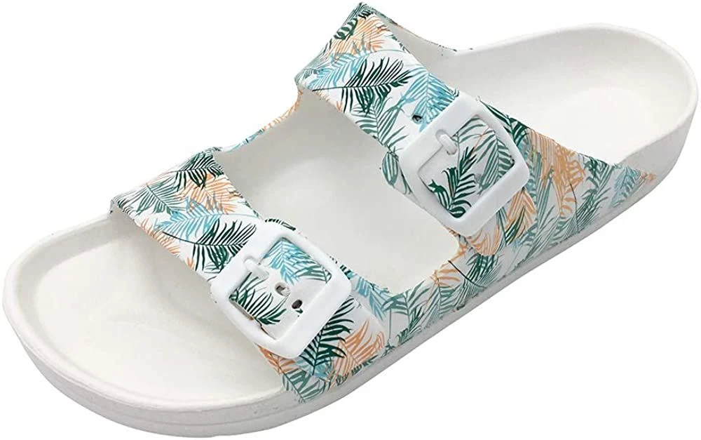 Funkymonkey women's comfort slides double buckle adjustable eva flat sandals hot sale