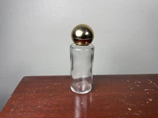 Vintage 1980s Empty Gold Colored Sphere Cap Small Clear Glass Bottles