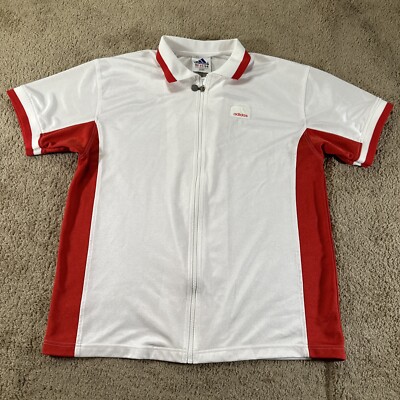 Vintage Adidas Polo Shirt Adult Medium White Red Colorblock Full
