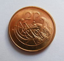 1975 Ireland Two Pence Coin Old Irish 2p High Grade With Mint Luster