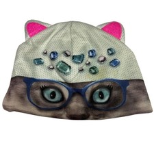 Justice Girls Cat Beanie Hat with Ears Fleece Lined Teal Grey One Size