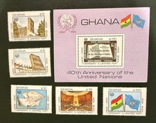 Ghana Stamps and Souvenir Sheet MNH 40th Anniversary of the UN 1985