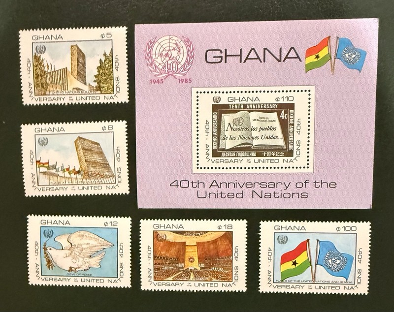 Ghana Stamps and Souvenir Sheet MNH 40th Anniversary of the UN 1985