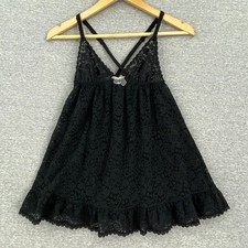 Victoria Secret Nightie Womens Medium Black Baby Doll Sheer Lace Neglige Chemise