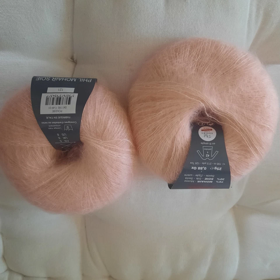 LAINE PHIL MOHAIR SOIE Colori poudre 2 pelotes neuves - Photo 1/3
