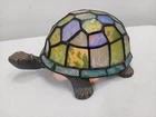 Vtg Stained Glass Brass Tiffany Style Turtle Accent Table Lamp Night Light Decor