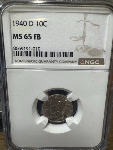 1940 "D" Mercury SILVER Dime 10c NGC MS65 FB Free Shipping