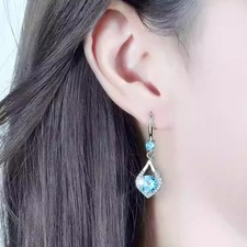 925 Sterling Silver Hook Earrings Water Drop CZ Crystal Dangle Ladies Girls Gift