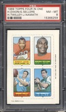 1969 Topps Four In One Football Dixon / Sellers / Twilley / J NAMATH PSA 8 NM-MT