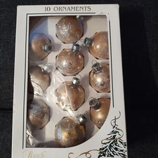 Vintage Box Of Rauch Gold Glittered 2" Christmas Ornaments