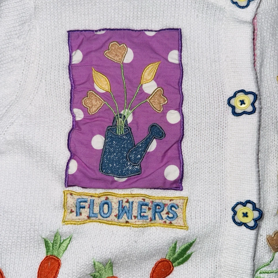 Винтажный кардиган с пасхальным кроликом 90-х свитер белый вышитый пастель размер большой - Изображение 3 из 4