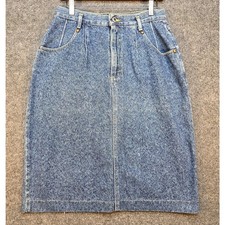 Vintage Lee High Waisted Denim Midi Skirt Made in USA Acid Wash 12P 80s 90s