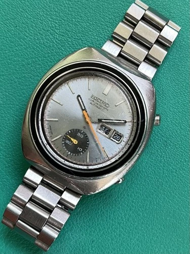 Vintage Seiko Chronograph 6139-8002 Silver Dial Stelux Bracelet Roman Day Mens