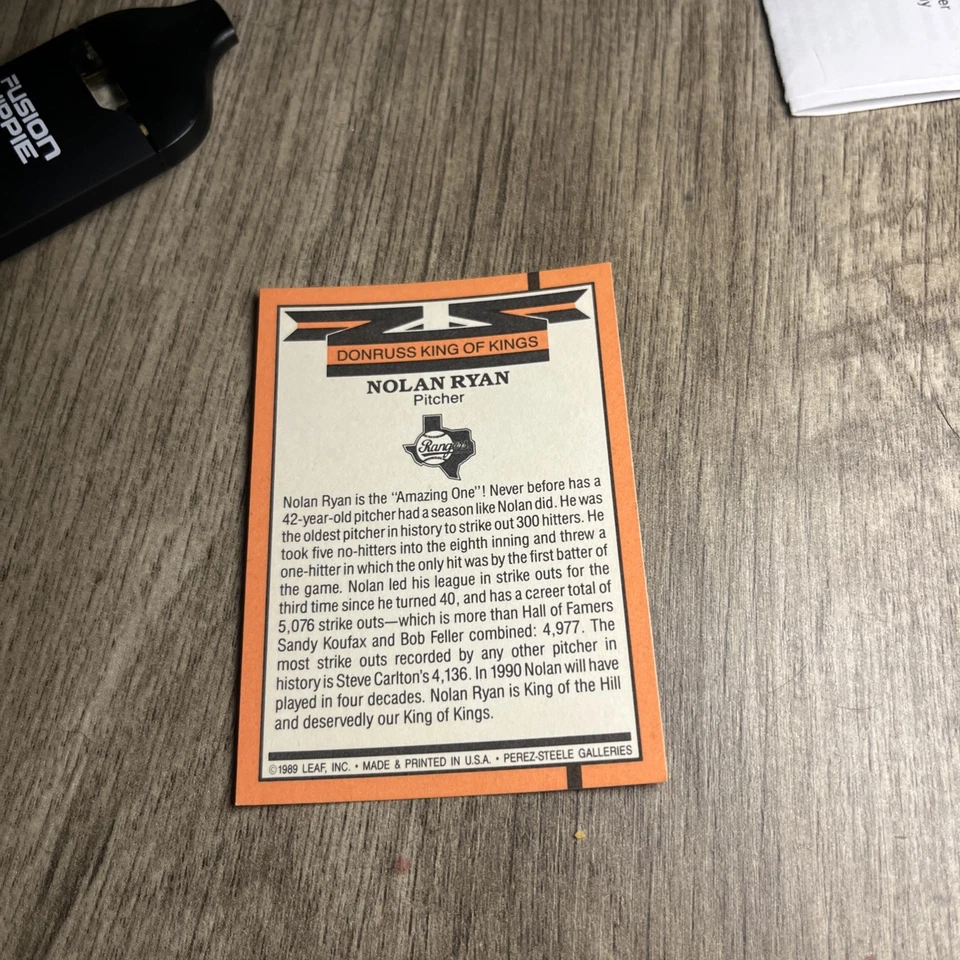 1989/1990 Donruss Nolan Ryan King Of Kings ERROR card No NUMBER On Back - Image 2 of 3