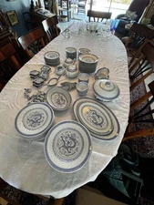 112 Piece Vintage Ling Ling Chinese Rice Eye Porcelain Dish Set Blue White
