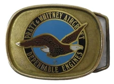 Pratt & Whitney Aircraft Dependable Engines Brass Belt Buckle, metal and enamel