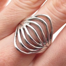 925 Sterling Silver Vintage Modernist Multi-Row Oxidized Ring Size 10