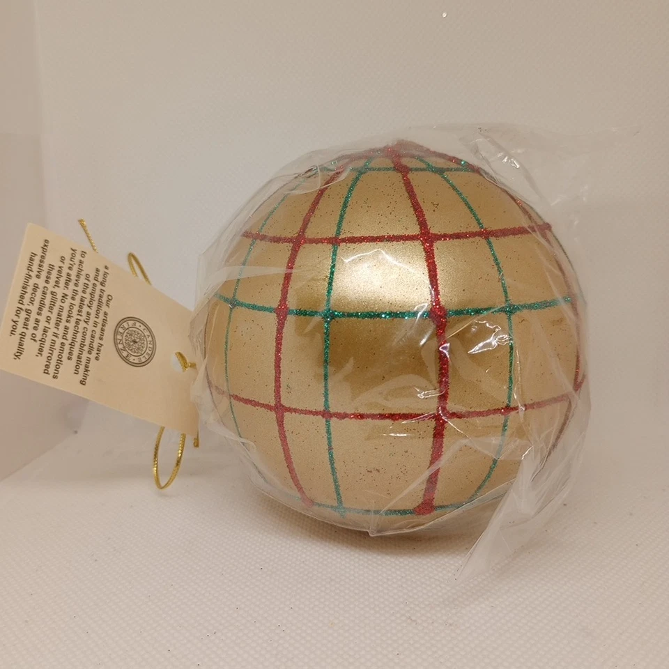 Candele Firenze Gold Colored Glitter Striped Candle Ornament Style 4” Sphere - Image 4 of 4