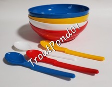 Vintage Tupperware Kids Set USA Tumbler Cereal Bowls  Spoons Primary Colors New