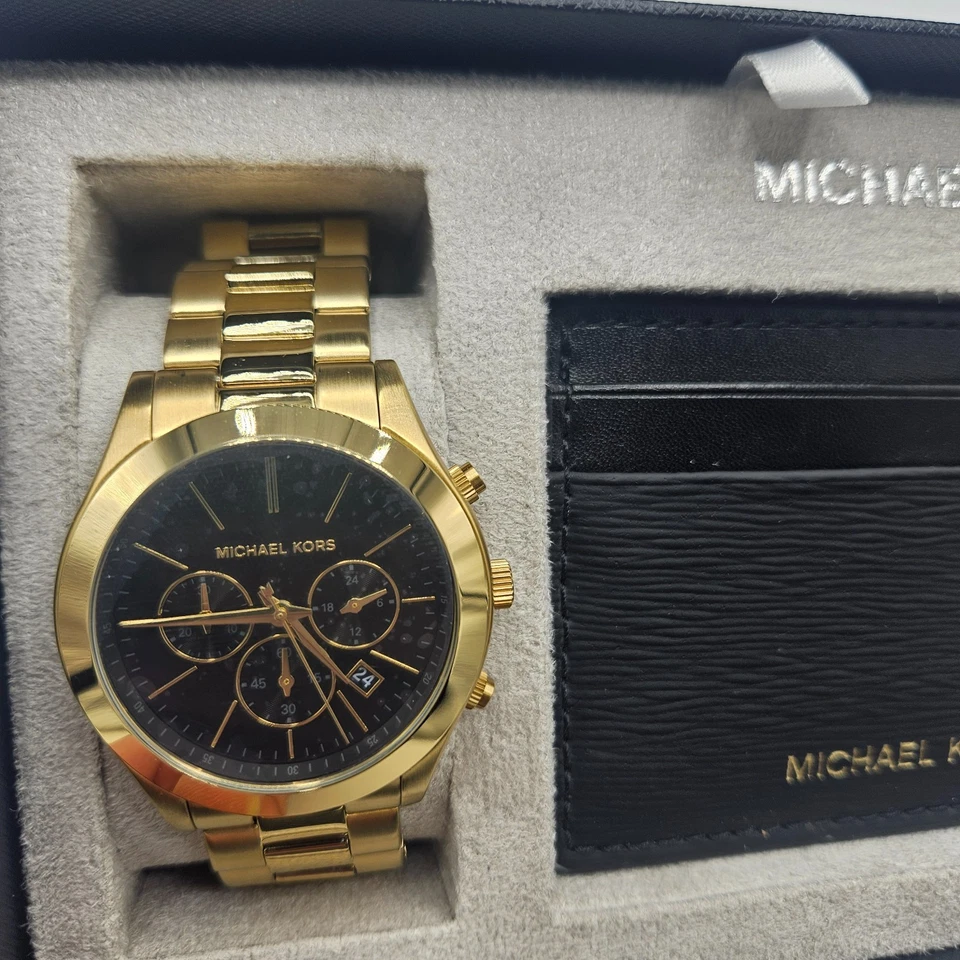 Michael Kors - Men's Slim Runway Quartz Chronograph Watch Set, Gold, 44mm - Image 2 of 3