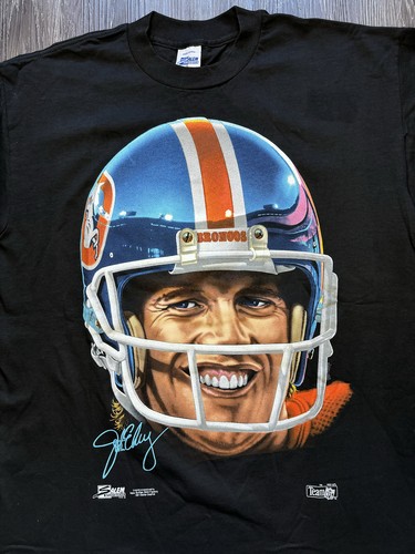 Vintage NFL 1992 John Elway Salem Sportswear Big Face Denver Broncos Shirt Large - Picture 2 of 6