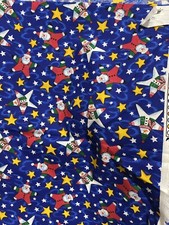SANTA STARS SNOWMAN STARS On Blue Christmas Fabric 100 Cotton OOP 2 Yards 2
