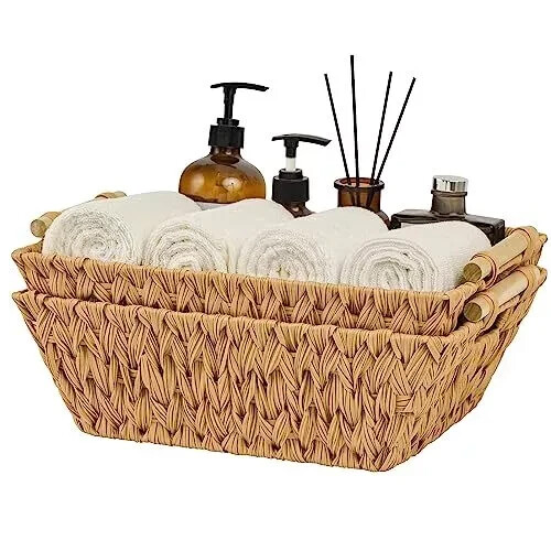 Wicker Storage Baskets Trapezoid Wicker Basket with Handles Storage Baskets f...-image