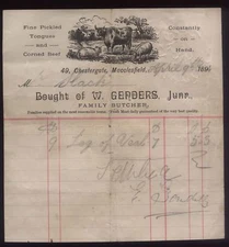 1894 MACCLESFIELD Fine butchers bill from GENDERS of 49 Chestergate