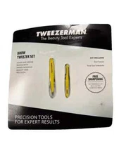 2pk Tweezerman Brow Tweezer Set Yellow Full Size | open box