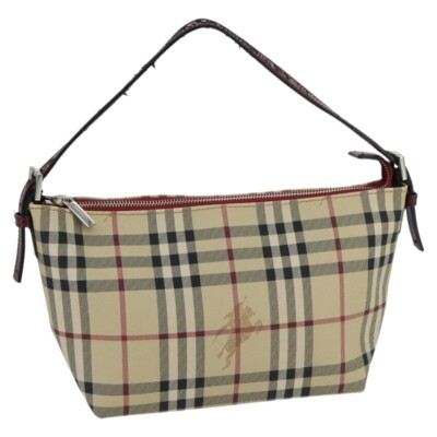 BURBERRY Nova Check Shoulder Bag PVC Beige Silver Auth 97472 BURBERRY Nova Check Shoulder Bag PVC Beige Silver Auth 97472