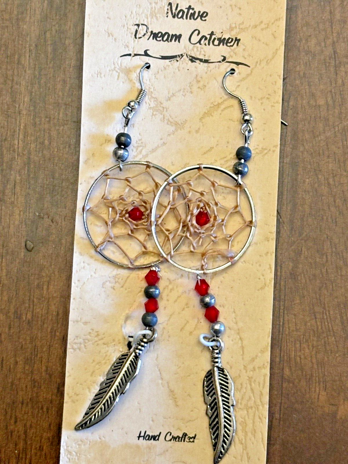 Dream Catcher Earrings Handcrafted Native Style Pierced 3.5 Inch KC Gifts Canada-image