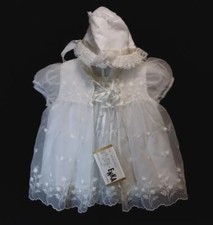 Christening Baptism 1950s 3pc Set White Sheer Floral Enka Nylon 15" Length