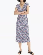 NWT JCREW Midi wrap dress in soft rayon pink-and-blue flowers SzXS L4133 Multi