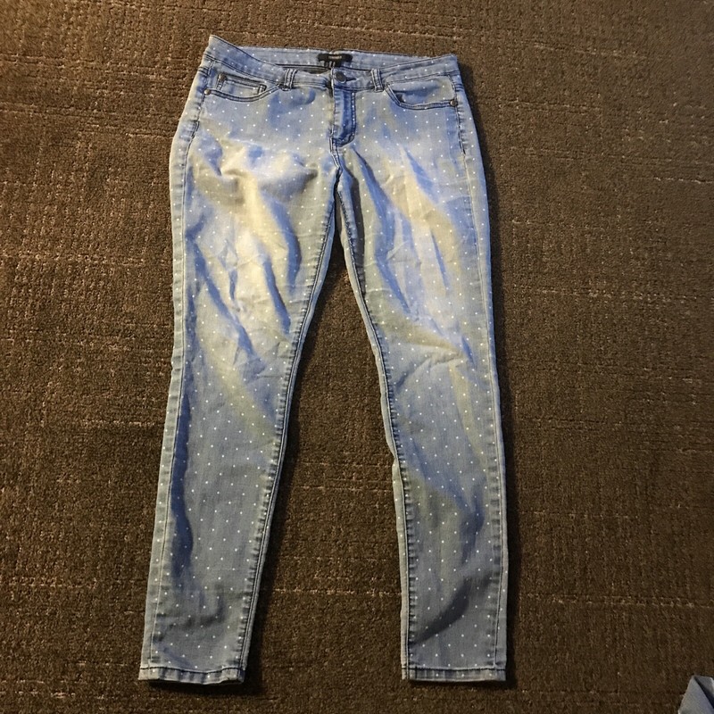 Forever 21 Blue White Polka Dot Denim Faded Distressed Skinny Jeans Size 30