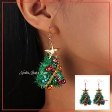 3D Christmas Tree Dangle Earrings, Fashion Holiday Party Drop Hook Earrings