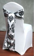 25 Pack Black White Damask Taffeta Chair Sashes Bows Wedding Flocking Flocked